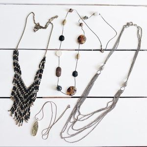 Statement Necklace Set Bundle- Pendant Stone Chain